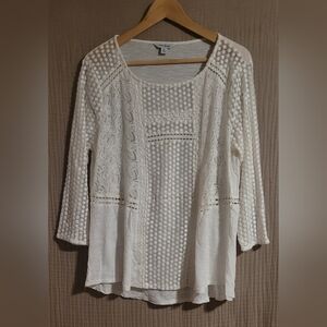 Lucky Brand Ivory Boho Intricate Lace Sheer Detailed Blouse Size XL